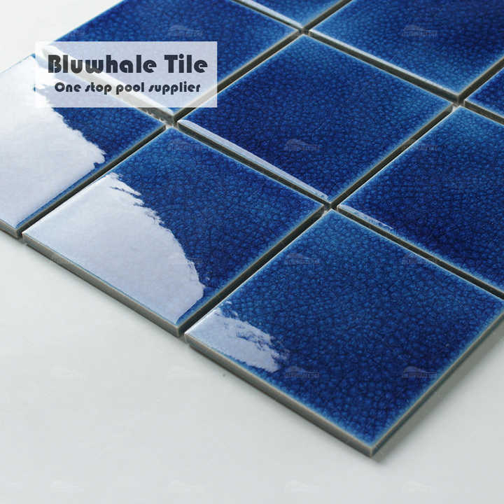 4 inch square dark blue glazed ceramic mosaic tiles, crack resistant, 100x100mm, for swimming pools 