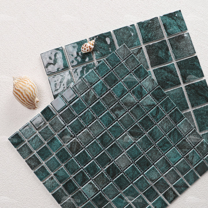 Bluwhale modern blue inkjet printed ceramic bathroom swimming pool mosaic tiles 48mmx48mm wholesale price made in China 