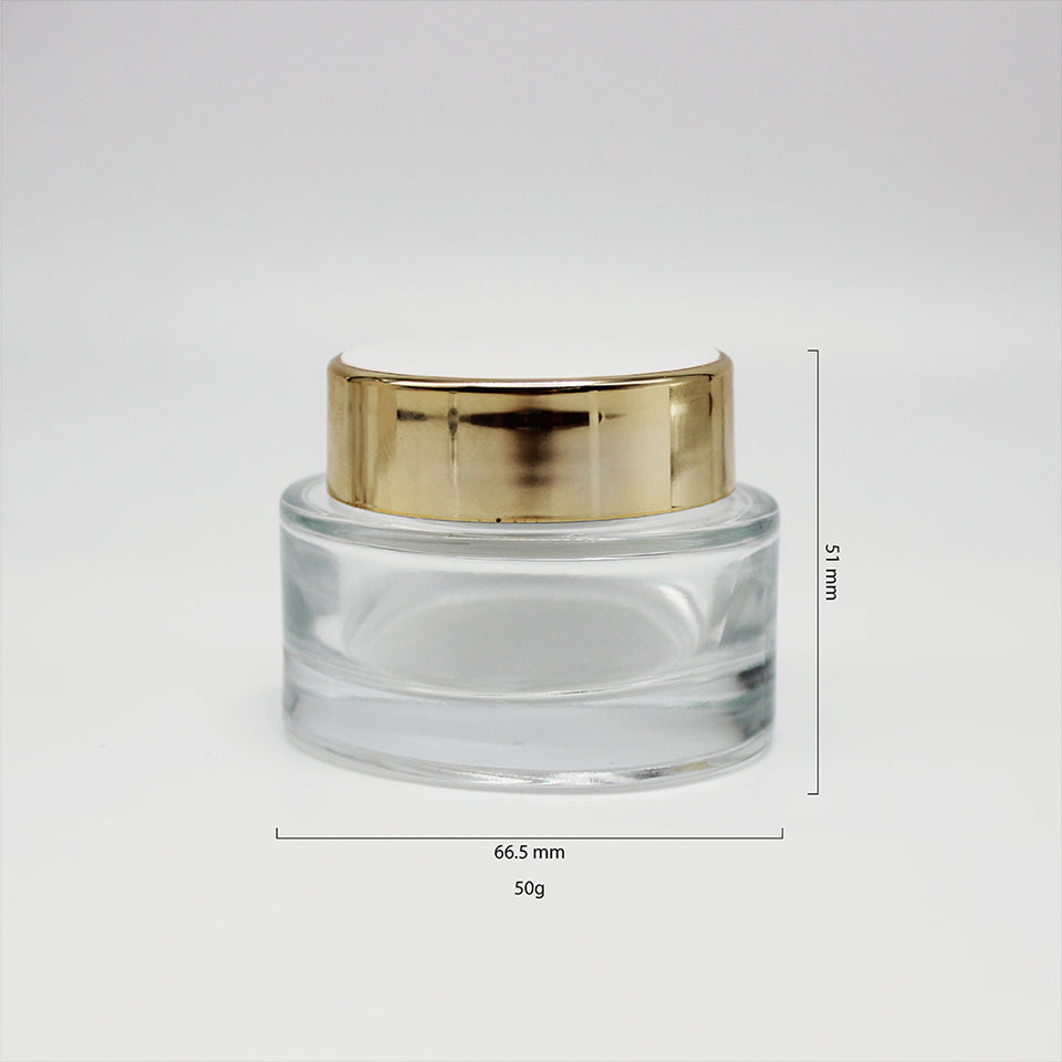 Eco-friendly glass cosmetic cream jar with black plastic/aluminum lid for skin care cream, face cream, eye cream packaging 