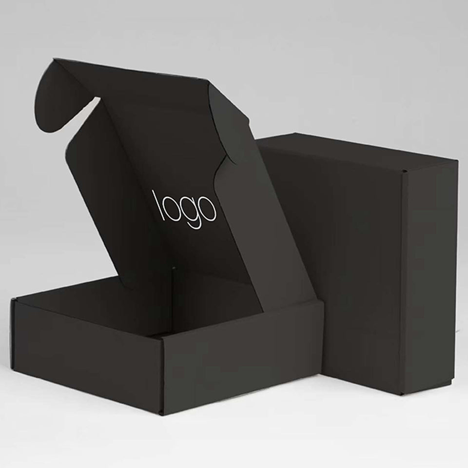 Hộp quà tặng bìa cứng Kraft đen cán bóng, bao bì thân thiện môi trường, đựng thực phẩm, nước hoa, đồng hồ, trang sức, làm từ giấy sóng tái chế.