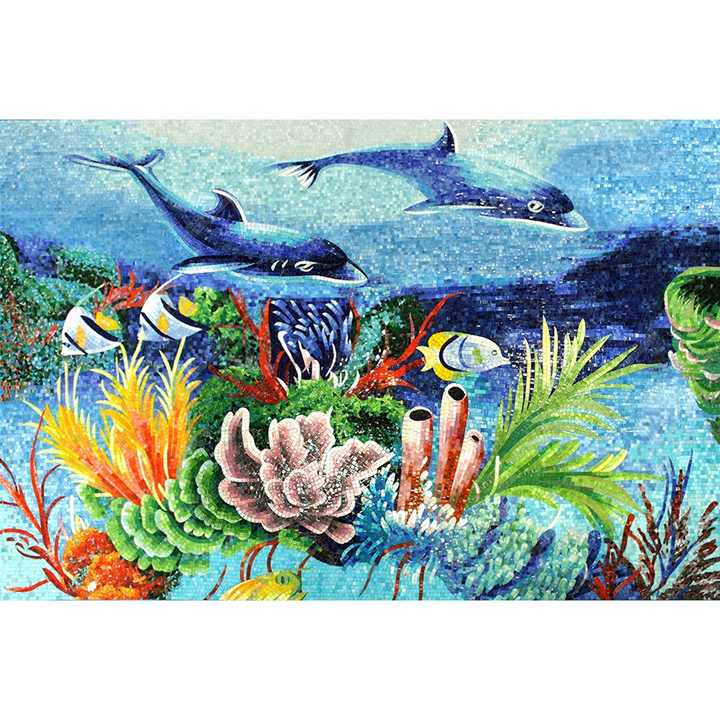 New dolphin art glass mosaic pattern for wall decoration 
