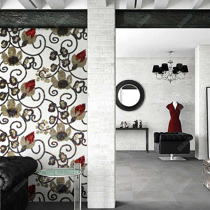 Custom handmade flower glass mosaic for modern hotel hallway, living room 