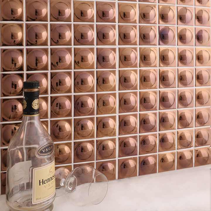 Round metal ceramic MOSAIC tiles, rose gold plated, wholesale price, factory MM-Mosaic, hotel project 