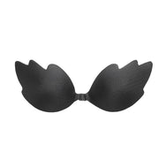Áo ngực không dây màu đen hình cánh, có khóa giữa, bề mặt vân sọc.
