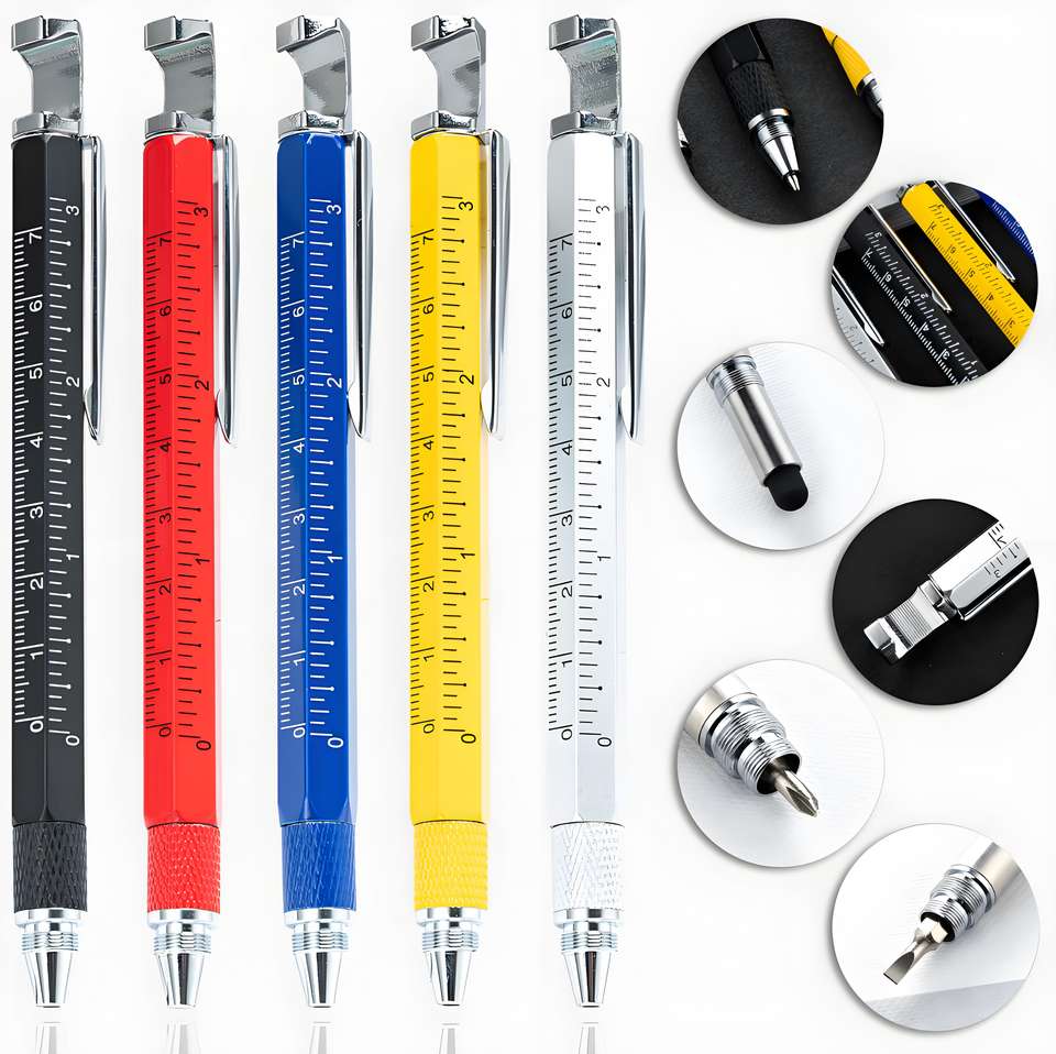 Bút bi kim loại đa năng 6 trong 1, ngòi 1.0mm, khui bia, quà tặng quảng cáo khắc logo tùy chỉnh, không xóa được - Daisan Mart