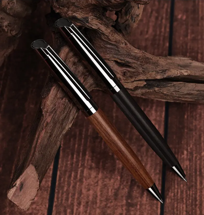 New Design Eco-Friendly Premium Wooden Ballpoint Pen Set, High-End Corporate Gift Pen, Office Pen, Metal Rotating Ballpoint Pen 