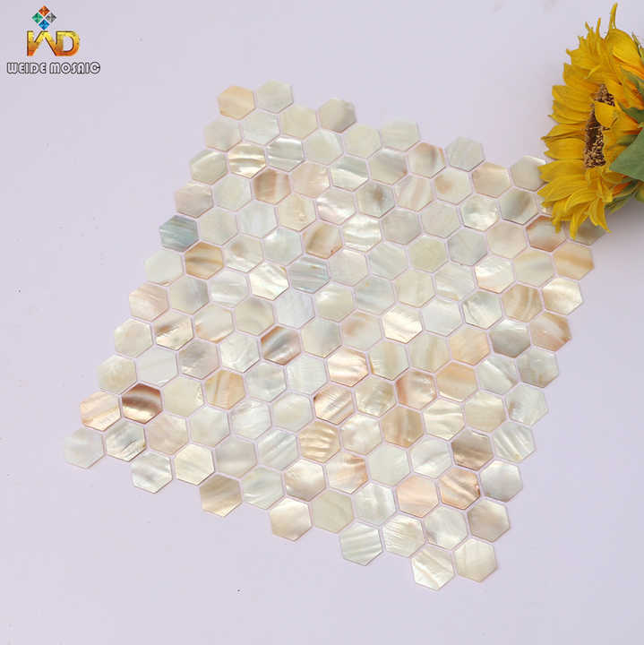 Hexagonal pink mother of pearl mosaic tiles 
