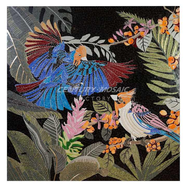 Multi-colored Flower and Bird Art Mosaic Painting for Wall Hanging Thailand