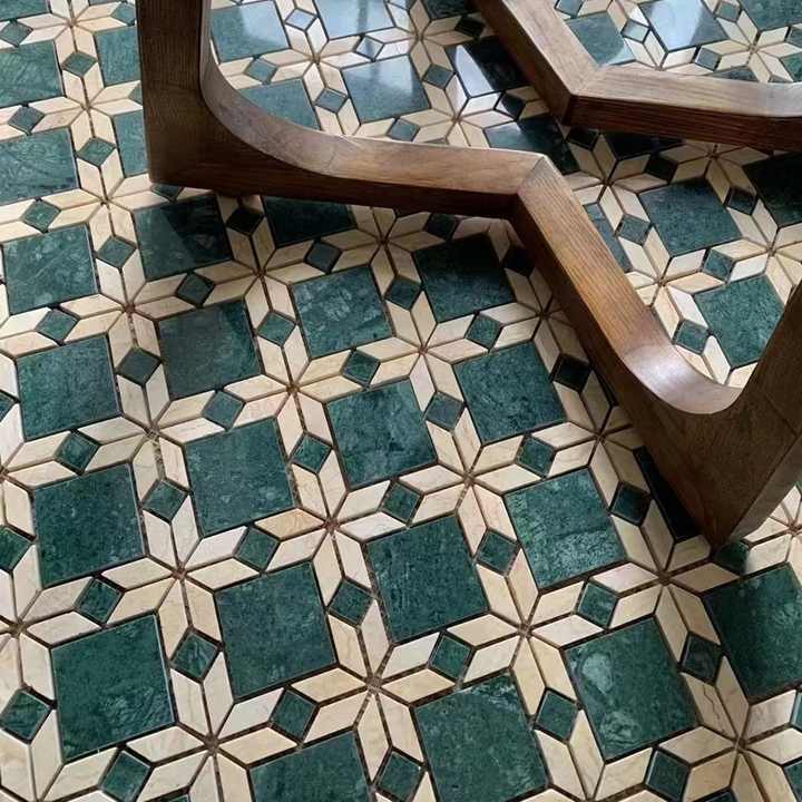 Dark Green Beige Natural Marble Mosaic Tiles