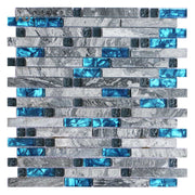 High quality blue and gray glass mosaic tiles with wave pattern 