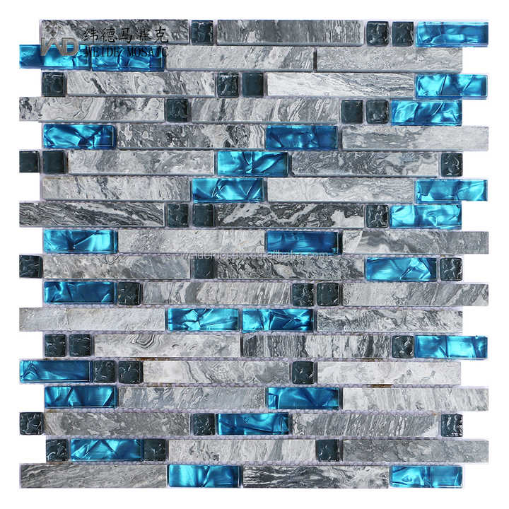 High quality blue and gray glass mosaic tiles with wave pattern 