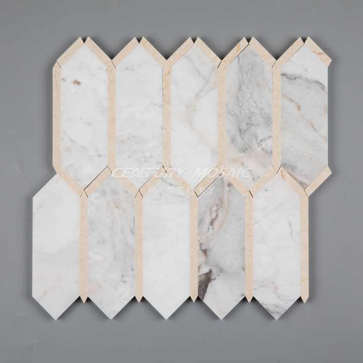 Beige White Marble Hexagon Mosaic Kitchen Wall Tiles