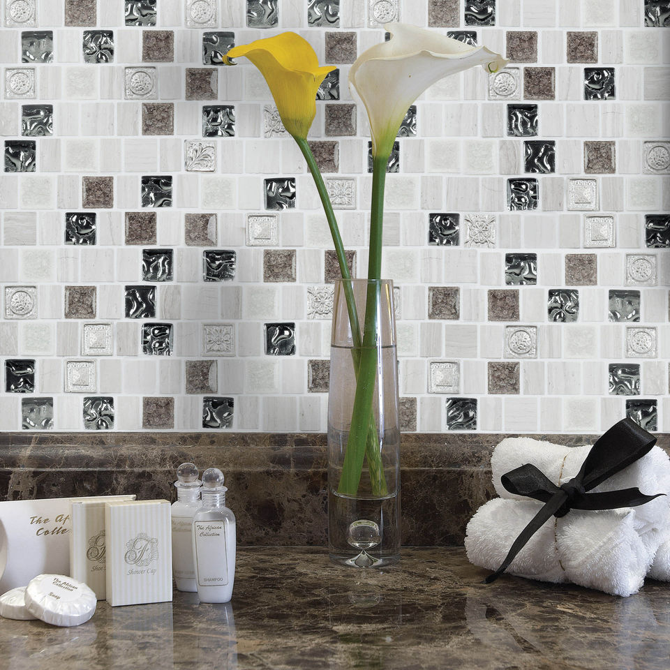 Popular 15/23x23x8mm polished crystal glass &amp; resin mosaic tiles 