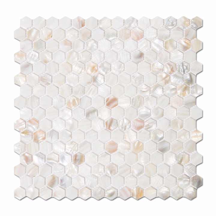 Hexagonal White Mother-of-Pearl Mosaic Tiles Made in Thailand