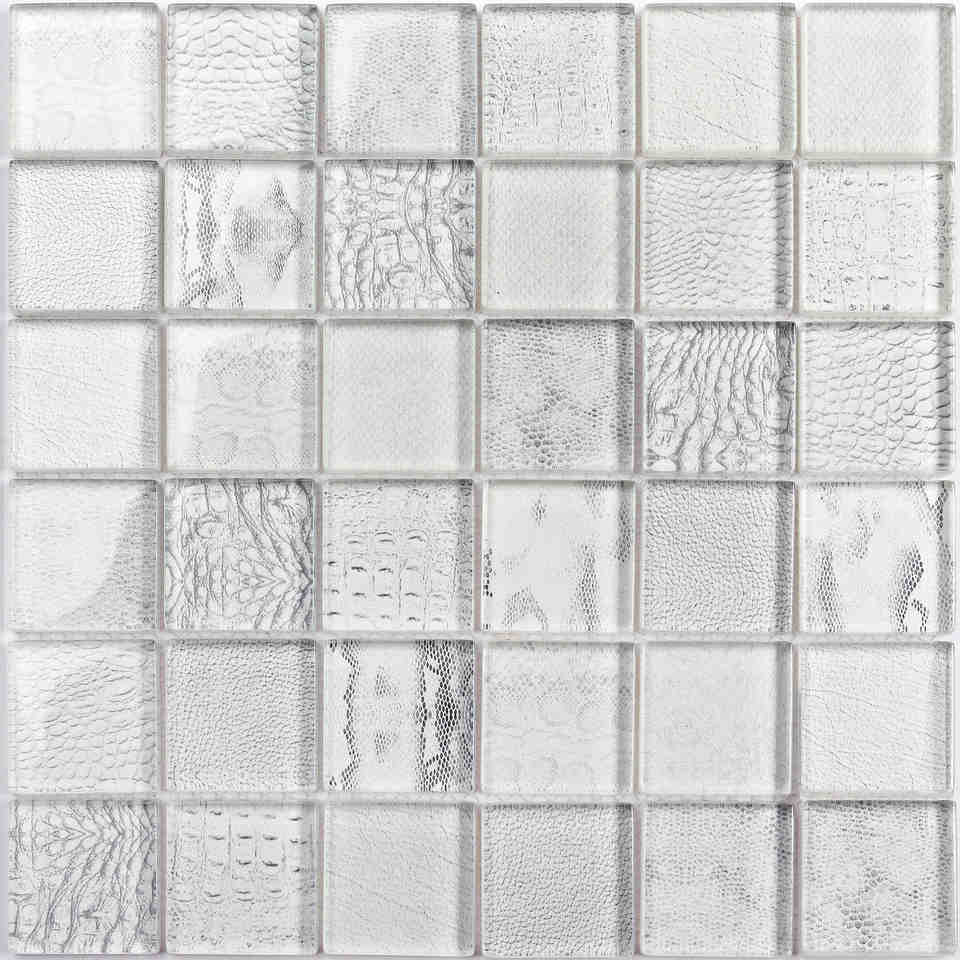48x48x8mm modern glass mosaic tiles digital printed wild animal pattern wood grain style for kitchen, bathroom, living room, outdoor 