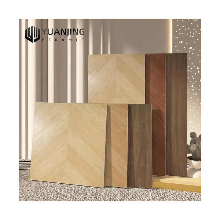 Soft velvet wood grain ceramic tile 800x800mm living room cream color 