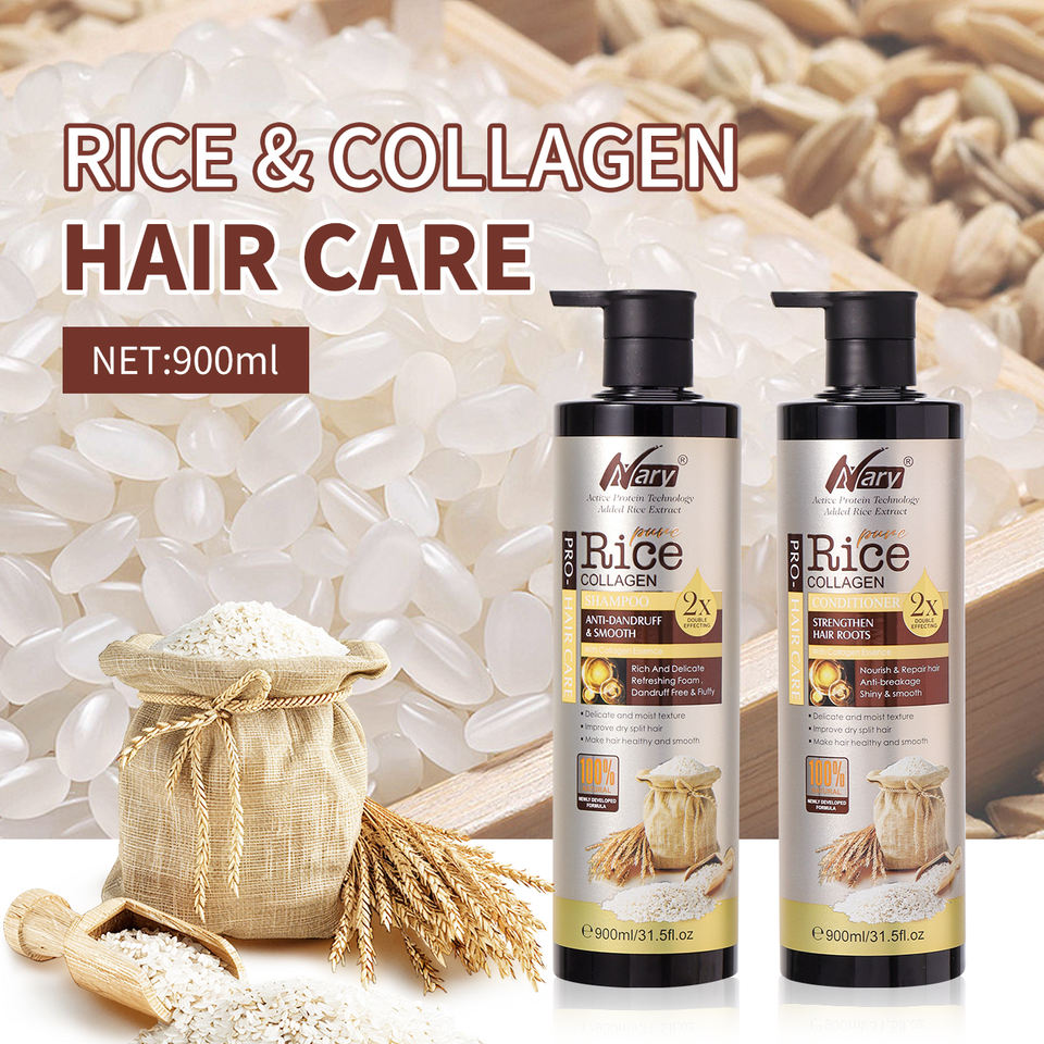 Professional Organic Rice Water Shampoo and Conditioner Set with Collagen Prevents Dryness, Breakage, Split Ends, Restores &amp; Nourishes Hair 