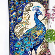 Natural Stone And Glass Mosaic Painting Peacock For Wall Decoration