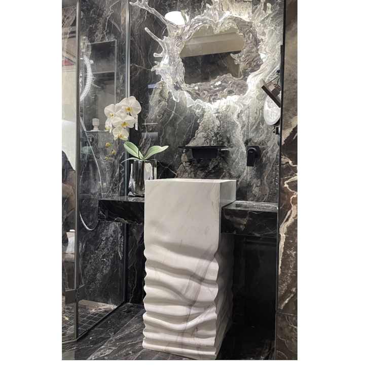 Luxury white marble pedestal wash basin 