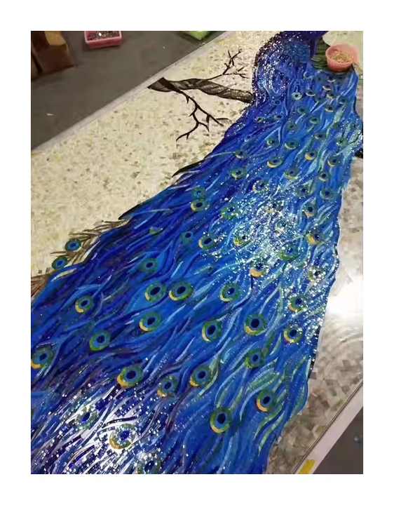 Decorative glass mosaic peacock wall sticker 