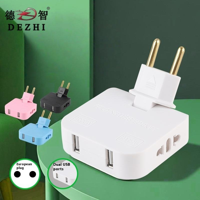Ổ cắm điện xoay đa quy cách chuẩn EU kiêm bộ chuyển đổi và sạc tường có 2 cổng USB