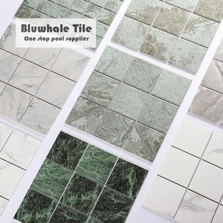 Bali Sukabumi natural blue glossy glazed marble mosaic tiles for swimming pool 