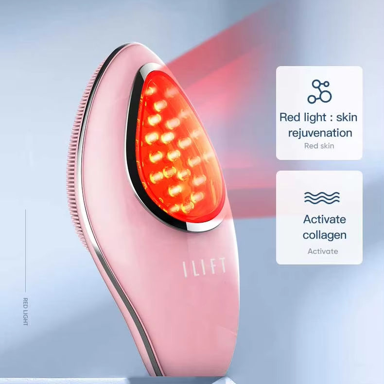 Thiết bị màu hồng với đèn LED đỏ, chữ "ILIFT", nền xanh nhạt.