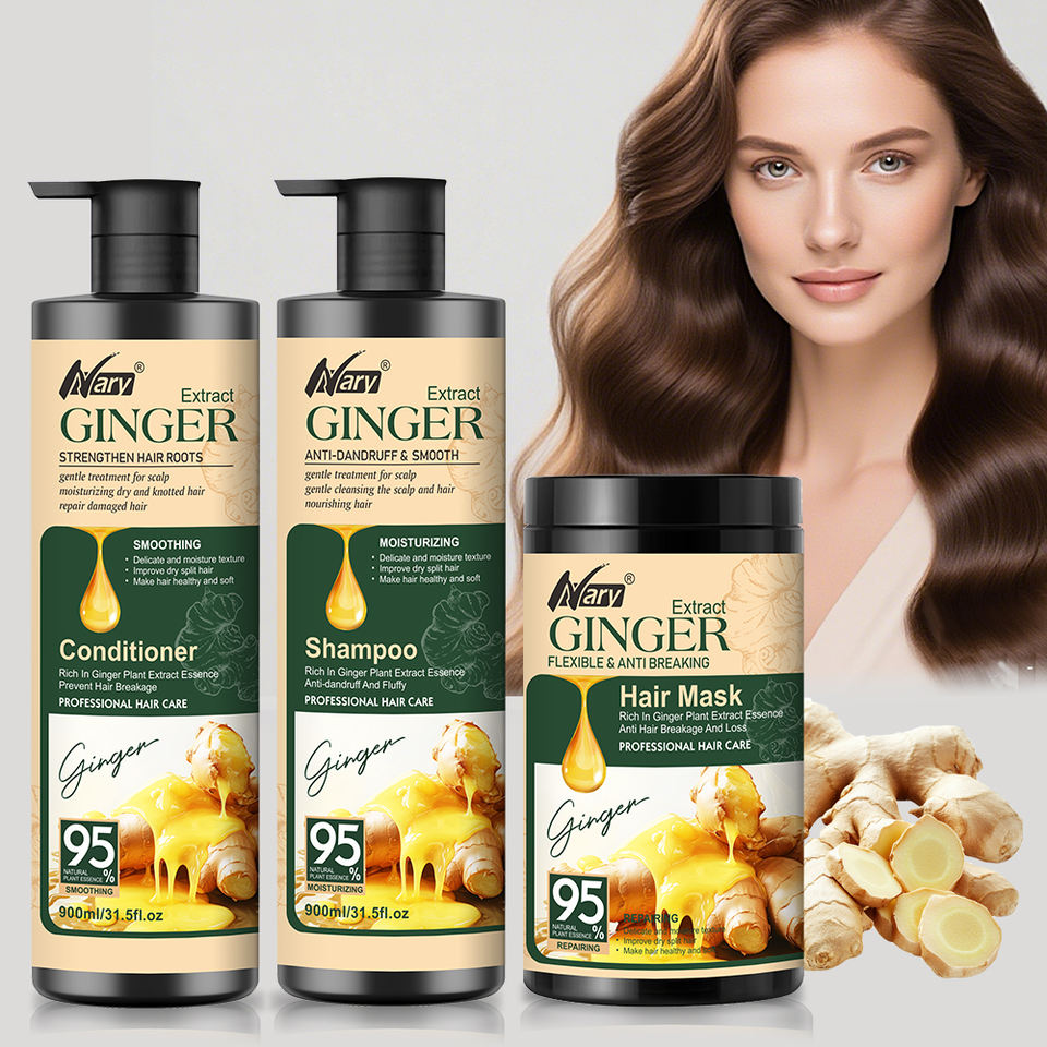 Nary OEM Private Label Organic Ginger Argan Oil Hair Care Shampoo and Conditioner Set Natural Vegan Oil Control Anti Dandruff 