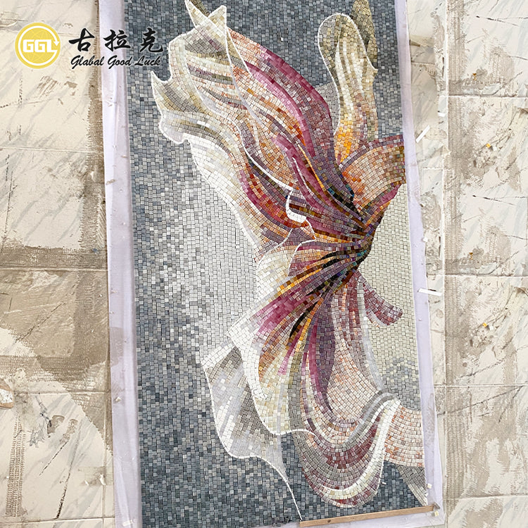 Handmade wall mosaic with 4mm glass tiles