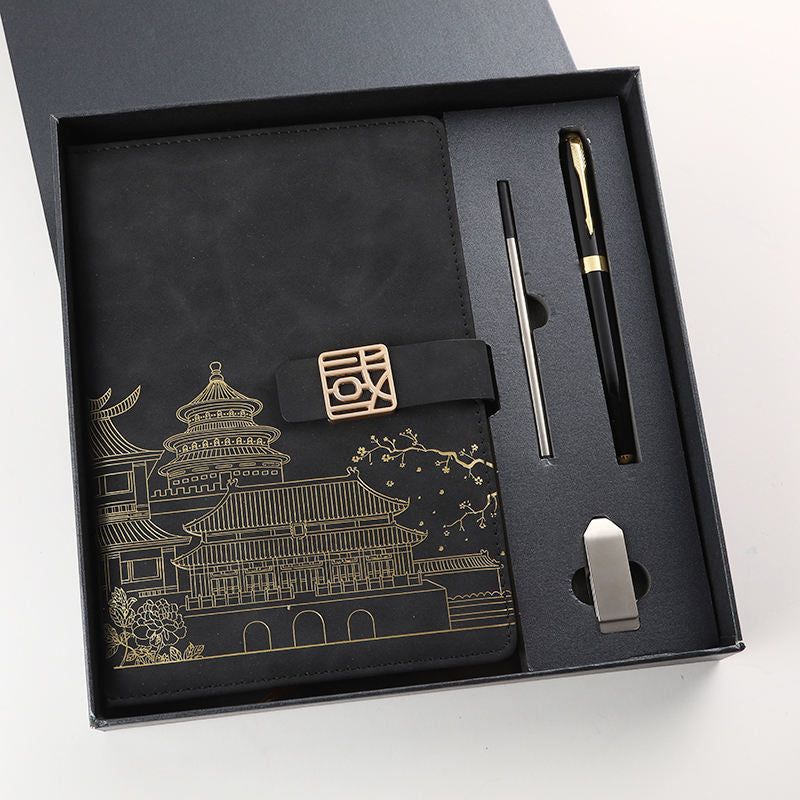 Khuyến mãi bán buôn Logo tùy chỉnh Sổ tay A5 Thiết kế mới Ổ đĩa flash USB Sổ nhật ký da in Bút Bộ bút bi mực nước kinh doanh