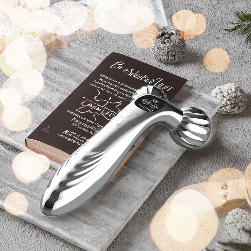 Handheld body massager made of ABS material, rechargeable, US plug, Gua Sha set, vibrating ball roller, anti-puffiness. 