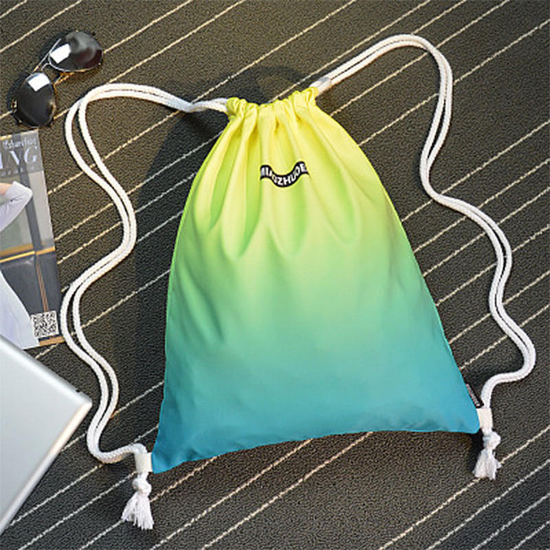 Custom eco friendly drawstring backpack with zipper pocket, colorful, waterproof, printed, polyester lined, logo display - gift 