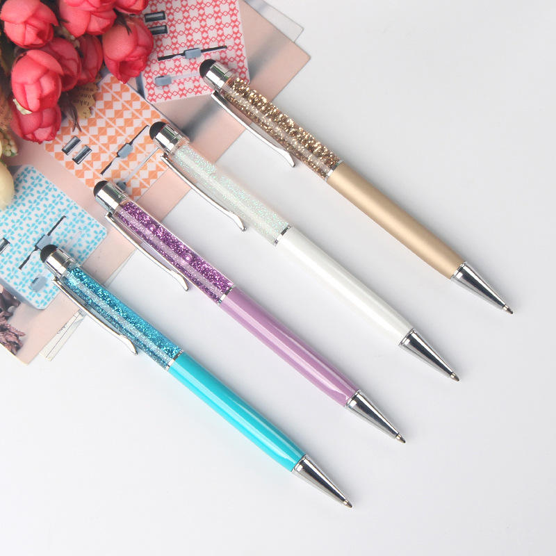 Business Metal Crystal Round Ballpoint Pen Touch Screen Embossed Ink with Logo Capacitive Ink Absorption 