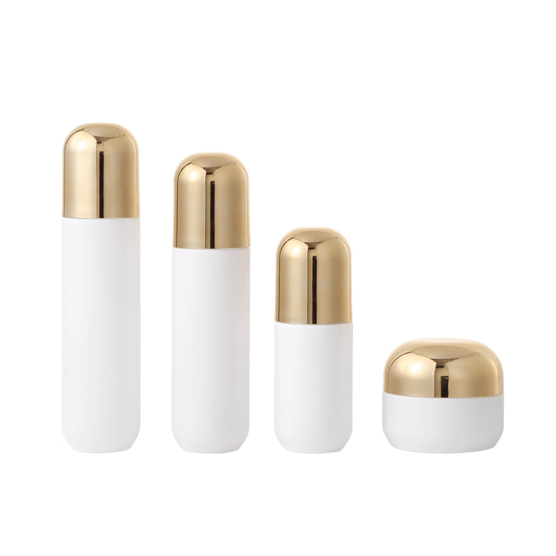 White glass bottle set available for face cream and skin care products with lotion pump with custom logo 