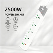 Ổ cắm điện kéo dài chống sét lan truyền 2500W, phích cắm UK EU, 3 ổ cắm, 2 cổng USB và 1 cổng PD cho gia đình, văn phòng - Daisan Mart