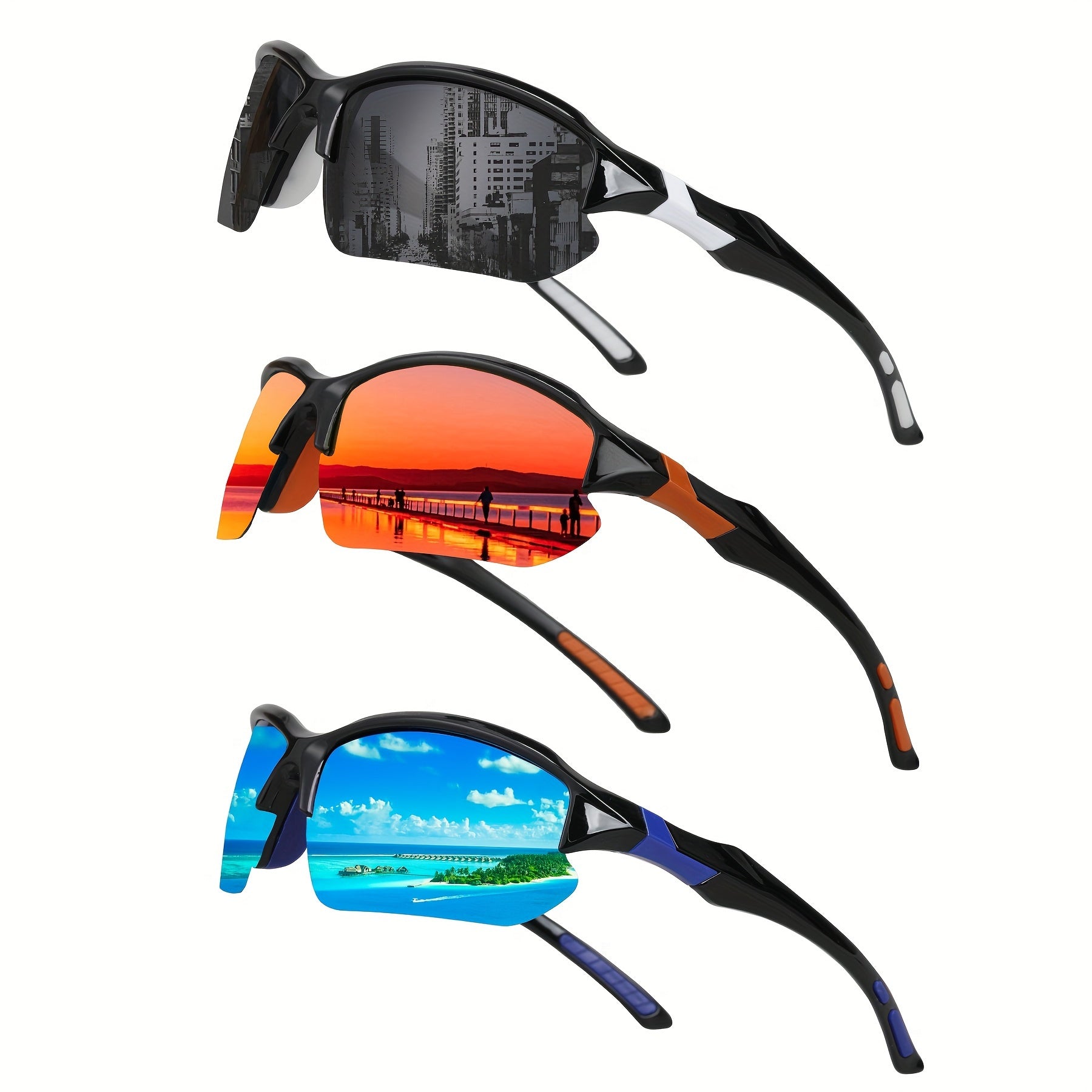 3-Piece Polarized Sports Glasses - Wind &amp; UV Protection