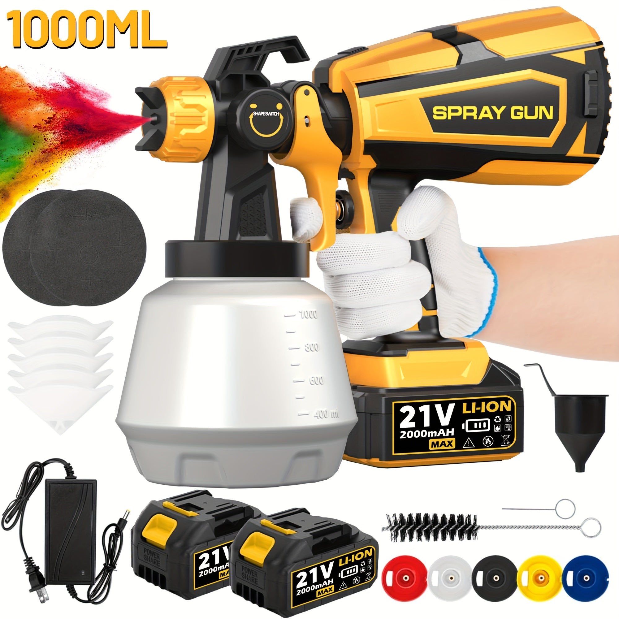 High Pressure Electric Airless HVLP Paint Sprayer with 2 Rechargeable Batteries, 33.81oz Container, Easy to Clean for House Painting Furniture Cabinets Walls Doors Car Repair DIY