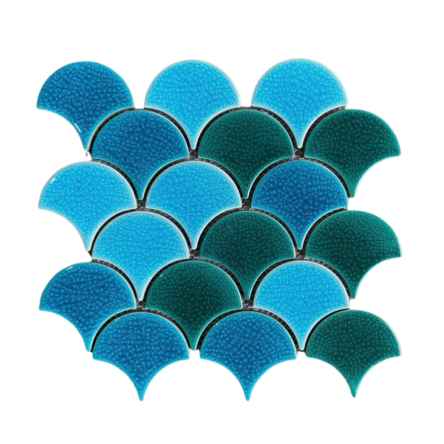 Fish scale mosaic tile with mixed color crackle glaze 11625