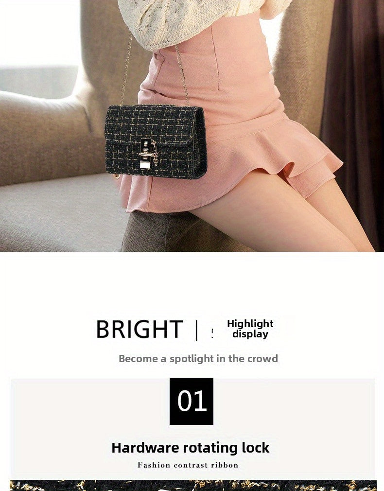 Túi Xách Nữ Dây Xích Thanh Lịch Phong Cách Tweed