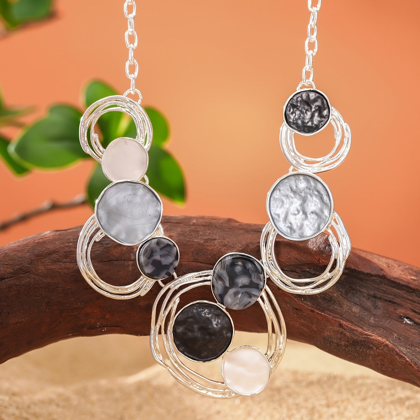 Meicem Geometric Silver Jewelry Set: Necklace &amp; Earrings