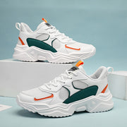 [Breathable Sneakers] Chunky Breathable Mesh Sneakers | Men's White &amp; Teal Casual Sneakers with EVA Sole, Lace-Up Design for All Seasons