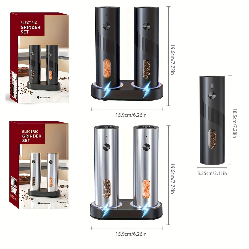Convenient 2-piece LED automatic electric salt and pepper grinder set