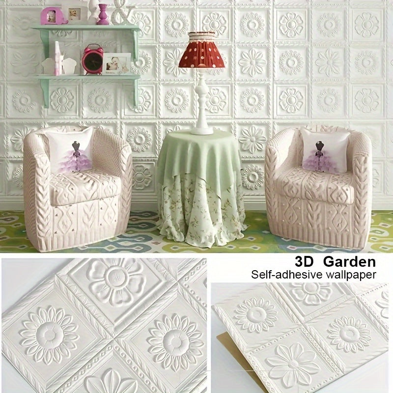 50 Waterproof, Self-Adhesive White Flower 3D Wall Stickers