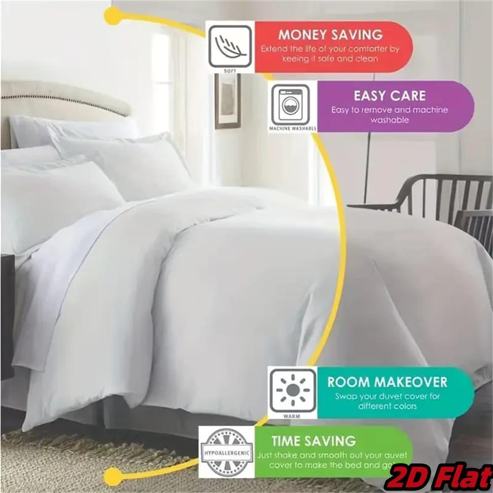 3pcs 2D Flat Christmas Poinsettia Duvet Cover - Red Flower Bedding with Green Pine Branches, Snowflake Pattern, Soft Breathable Polyester, Winter Holiday Bedroom Decor, All-Season 100% fiber fabric 1 Duvet Cover + 2 Pillowcas