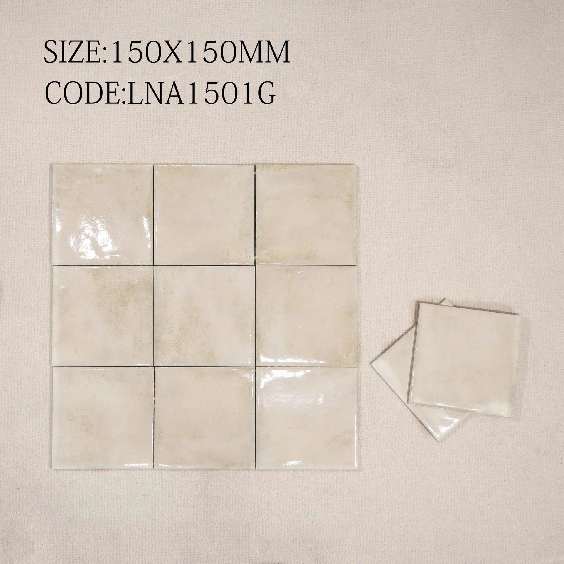 LAN 1501G glossy beige tile, size 150x150mm (1h/1m/44v/17.5kg) 