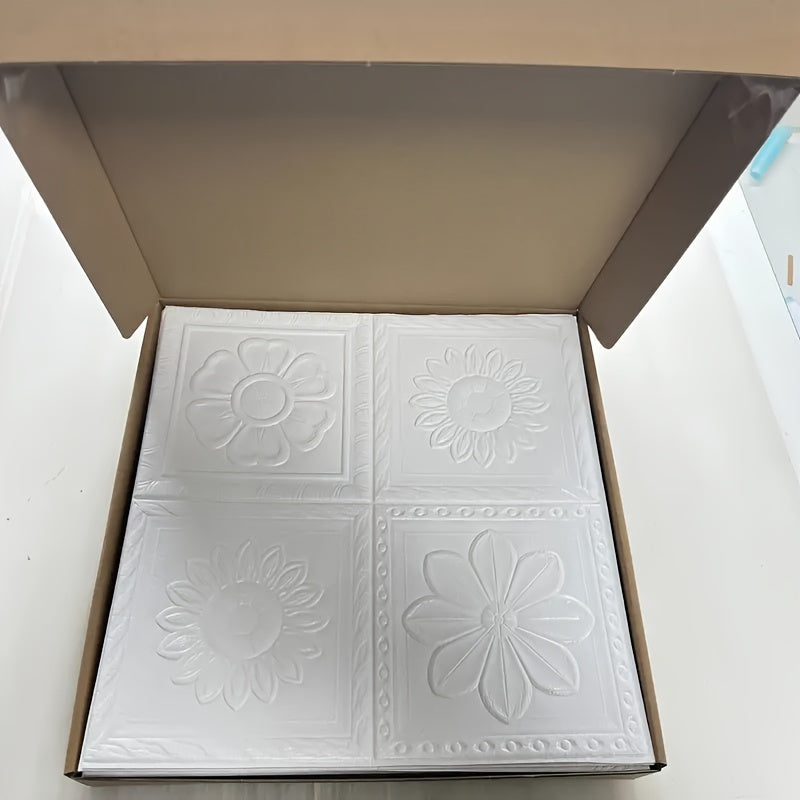 50 Waterproof, Self-Adhesive White Flower 3D Wall Stickers