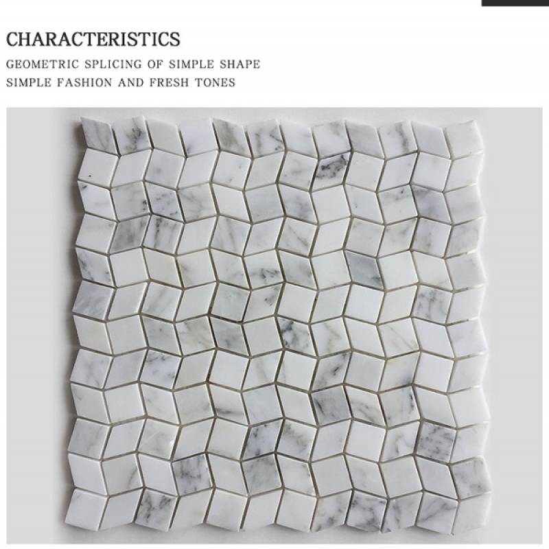 Diamond shaped stone mosaic tile 283x283mm white