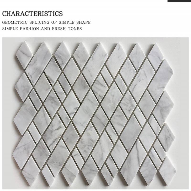 Diamond shaped stone mosaic tile 265x305mm white