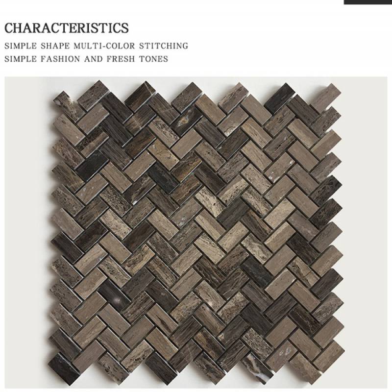 290x300mm brown fishbone stone mosaic tile
