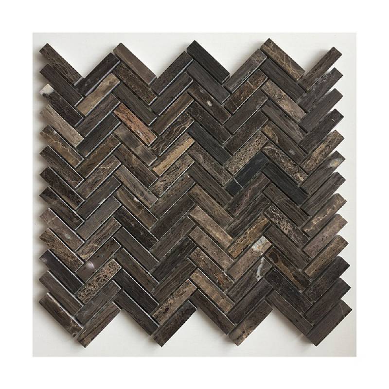 Herringbone stone mosaic tile 255x280mm 18NS056-1248 wood brown color